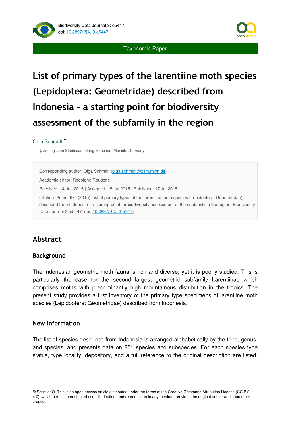 List of Primary Types of the Larentiine Moth Species