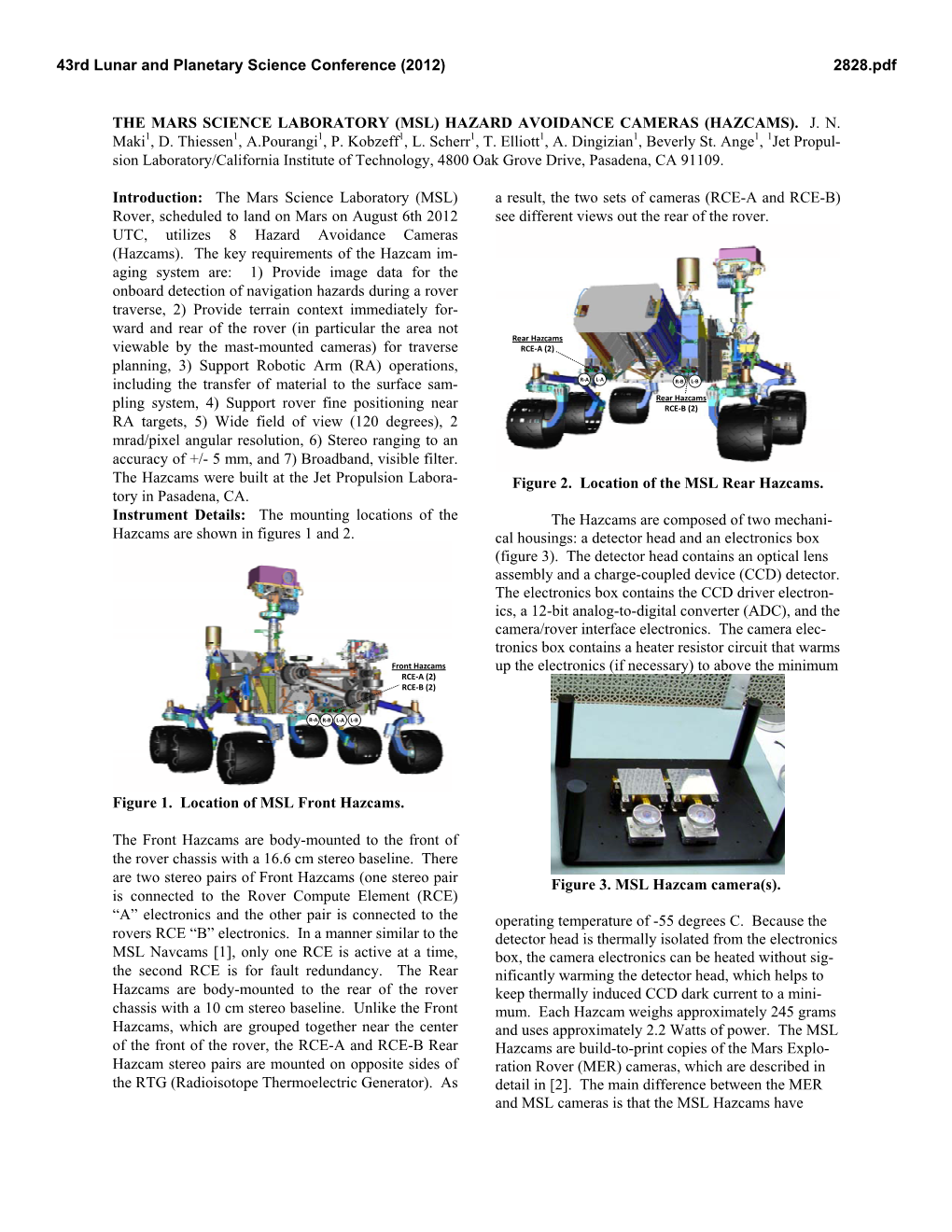 Hazard Avoidance Cameras (Hazcams)