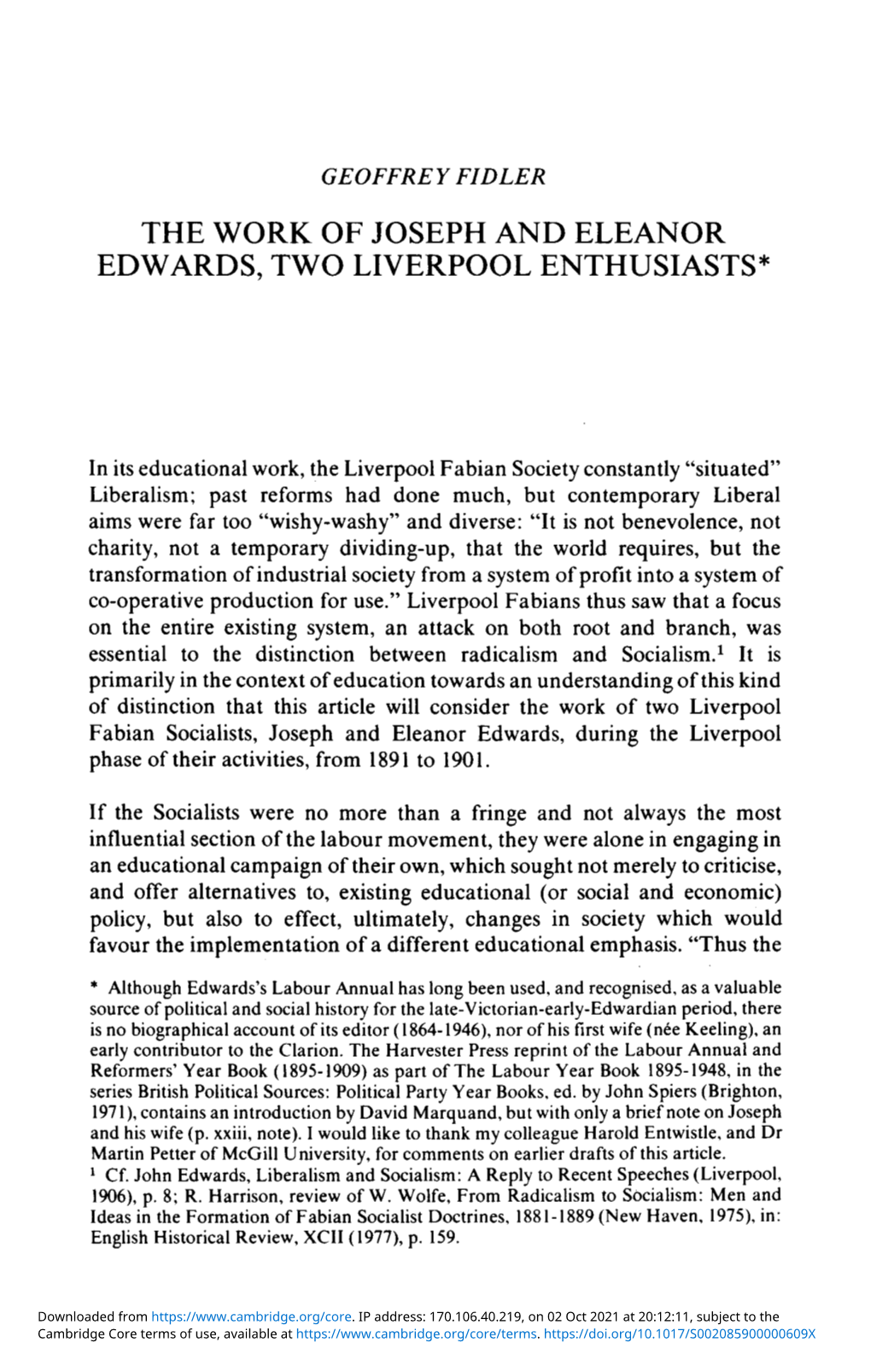 The Work of Joseph and Eleanor Edwards, Two Liverpool Enthusiasts*