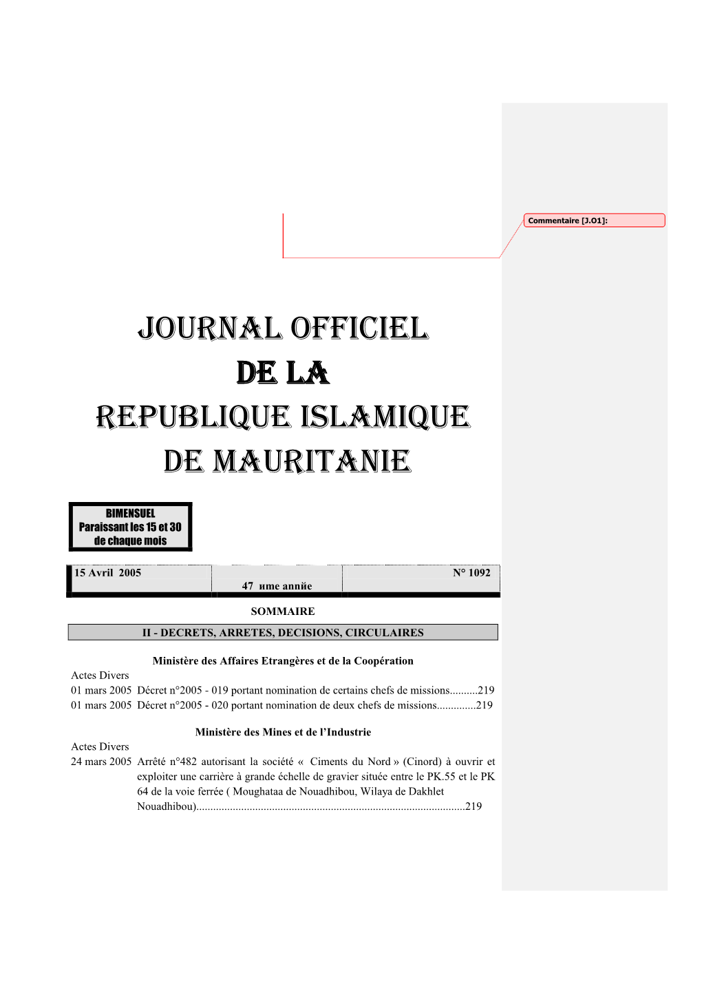 Journal Officiel De La Republique Islamique De