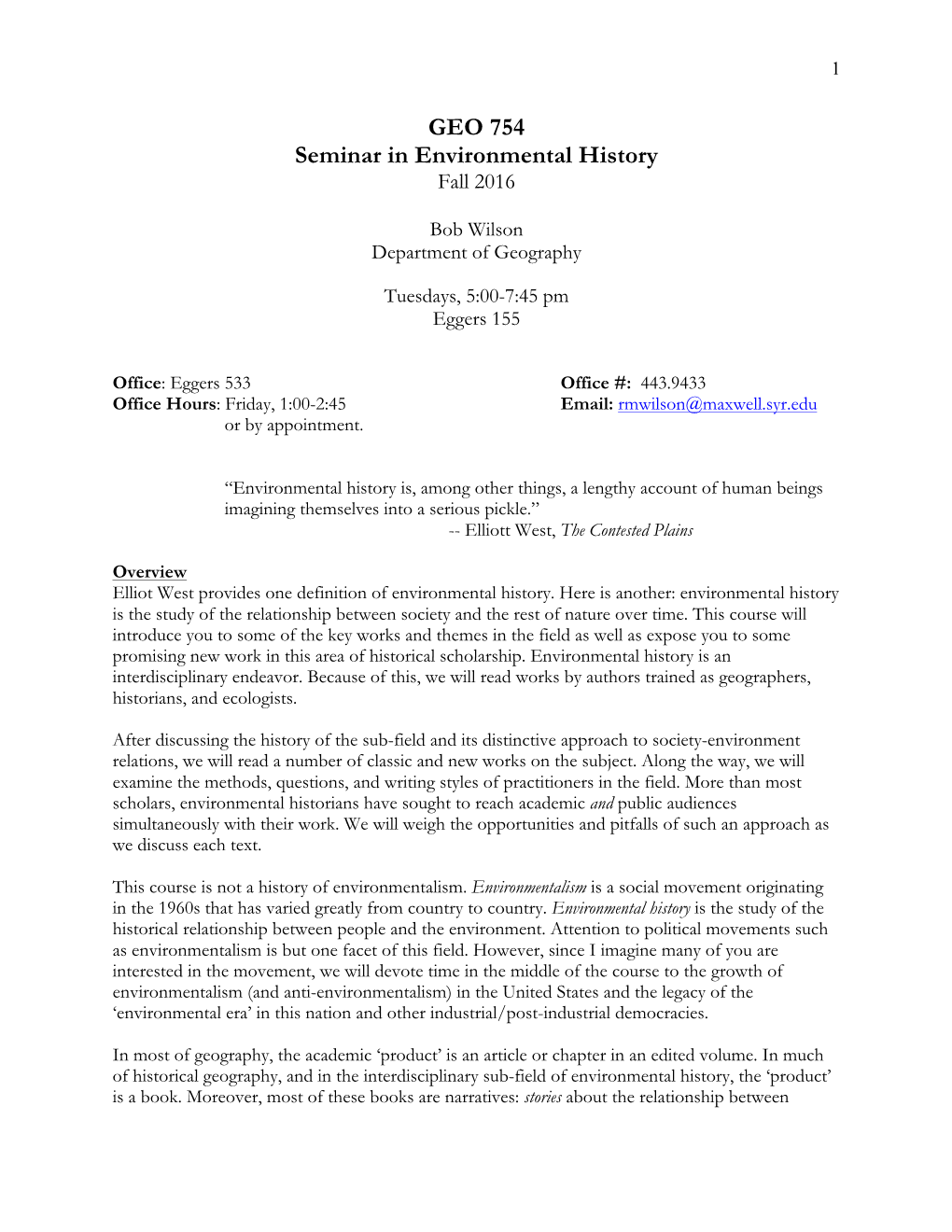 GEO 754 Seminar in Environmental History Syllabus