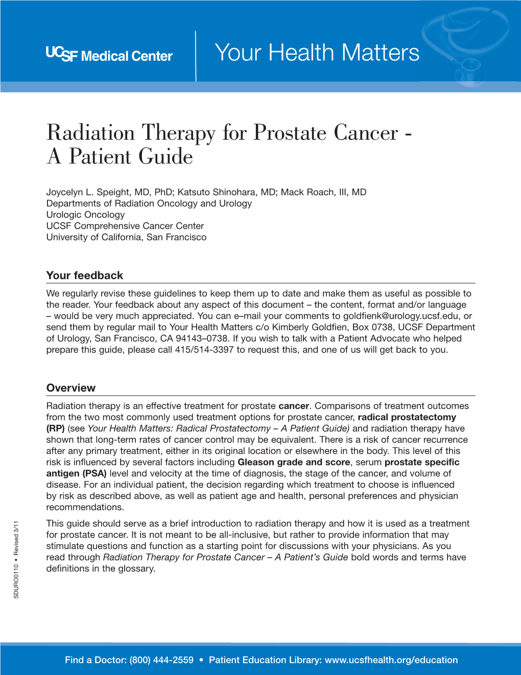 Radiation Therapy for Prostate Cancer - a Patient Guide