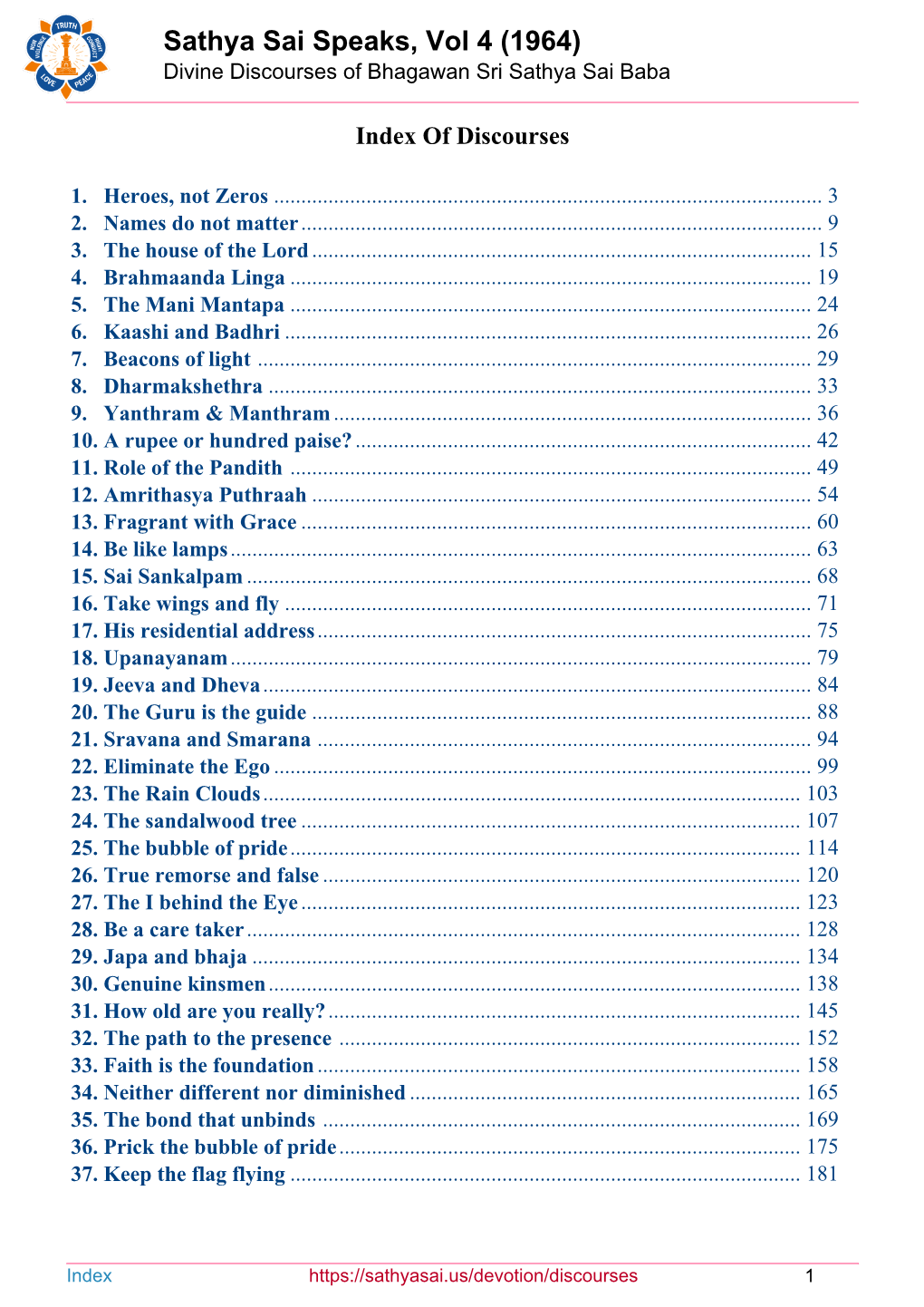 Sathya Sai Speaks, Vol 4 (1964) Divine Discourses of Bhagawan Sri Sathya Sai Baba