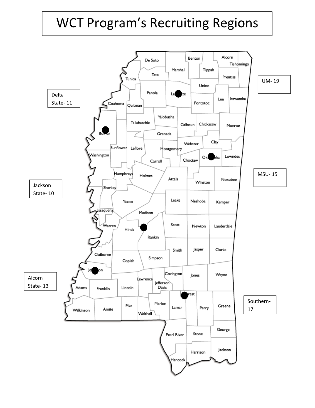 WCT Program's Recruiting Regions