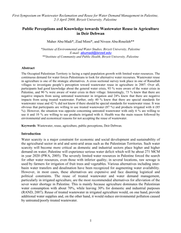 Public Perceptions and Knowledge Towards Wastewater Reuse in Agriculture in Deir Debwan