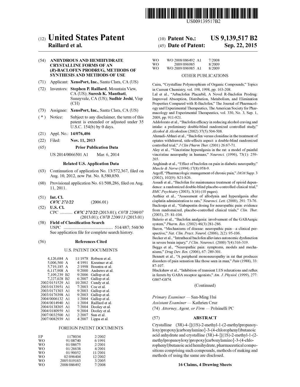 (12) United States Patent (10) Patent No.: US 9,139,517 B2 Raillard Et Al