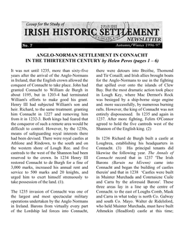 ANGLO-NORMAN SETTLEMENT in CONNACHT in the THIRTEENTH CENTURY by Helen Peros (Pages 1 – 6)