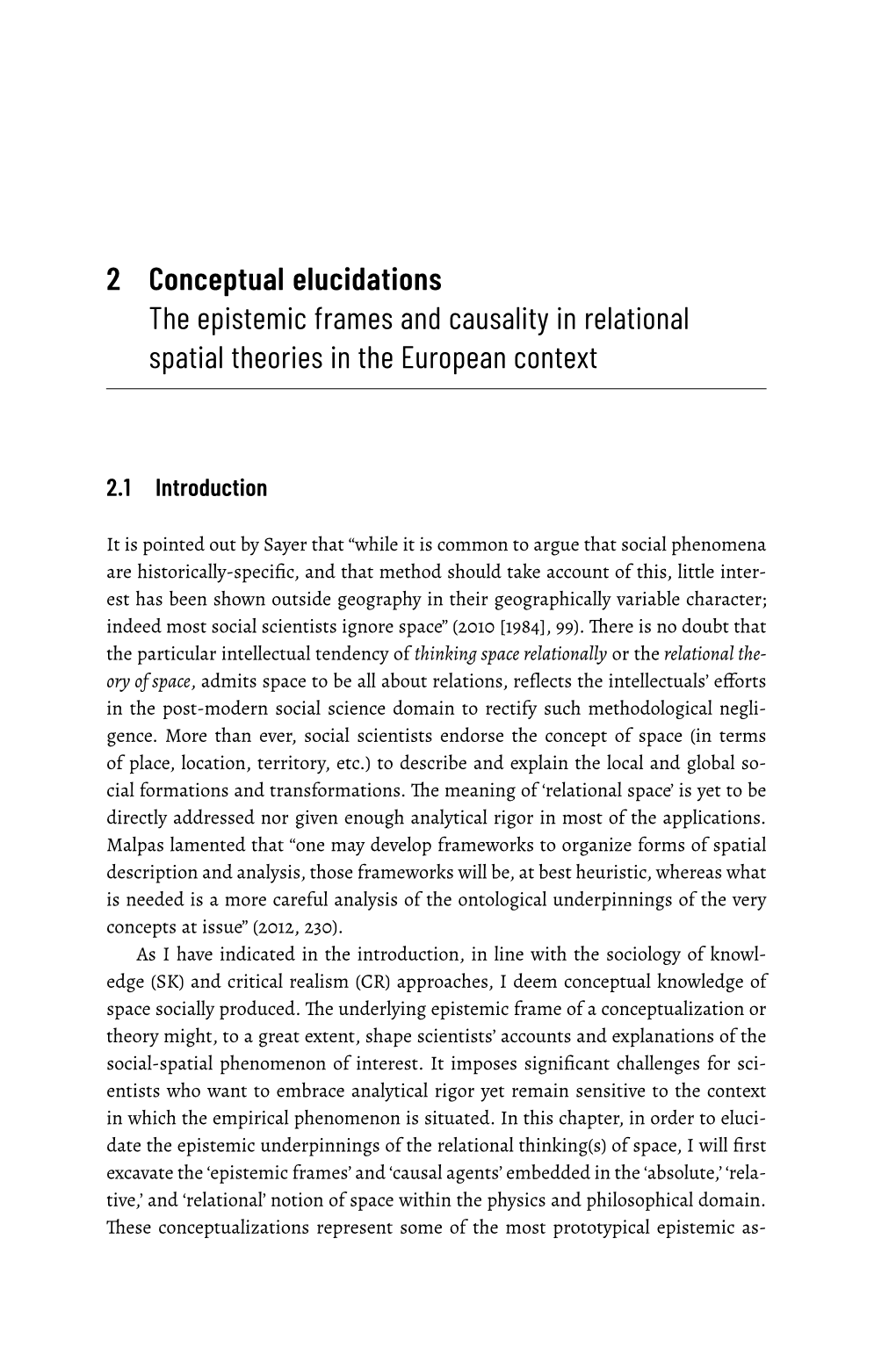 2 Conceptual Elucidations the Epistemic Frames and Causality in Relational Spatial Theories in the European Context