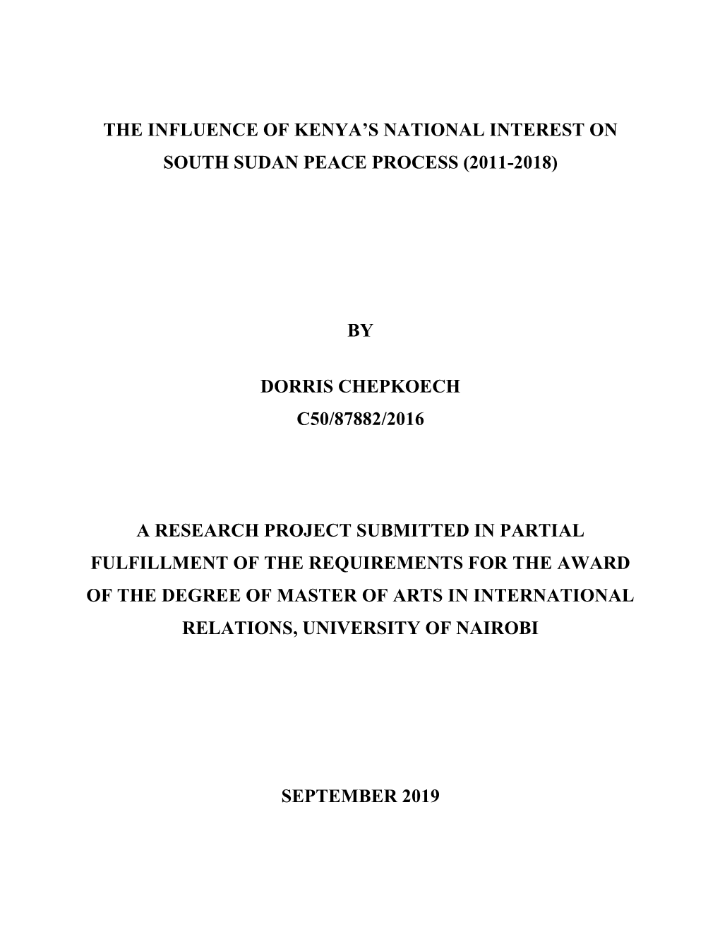 The Influence of Kenya's National Interest on South