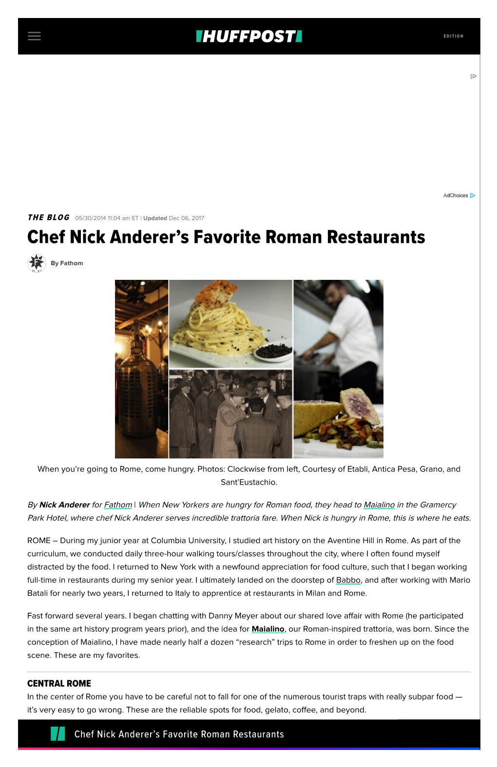 Chef Nick Anderer's Favorite Roman Restaurants