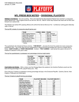 Nfl Press Box Notes – Divisional Playoffs