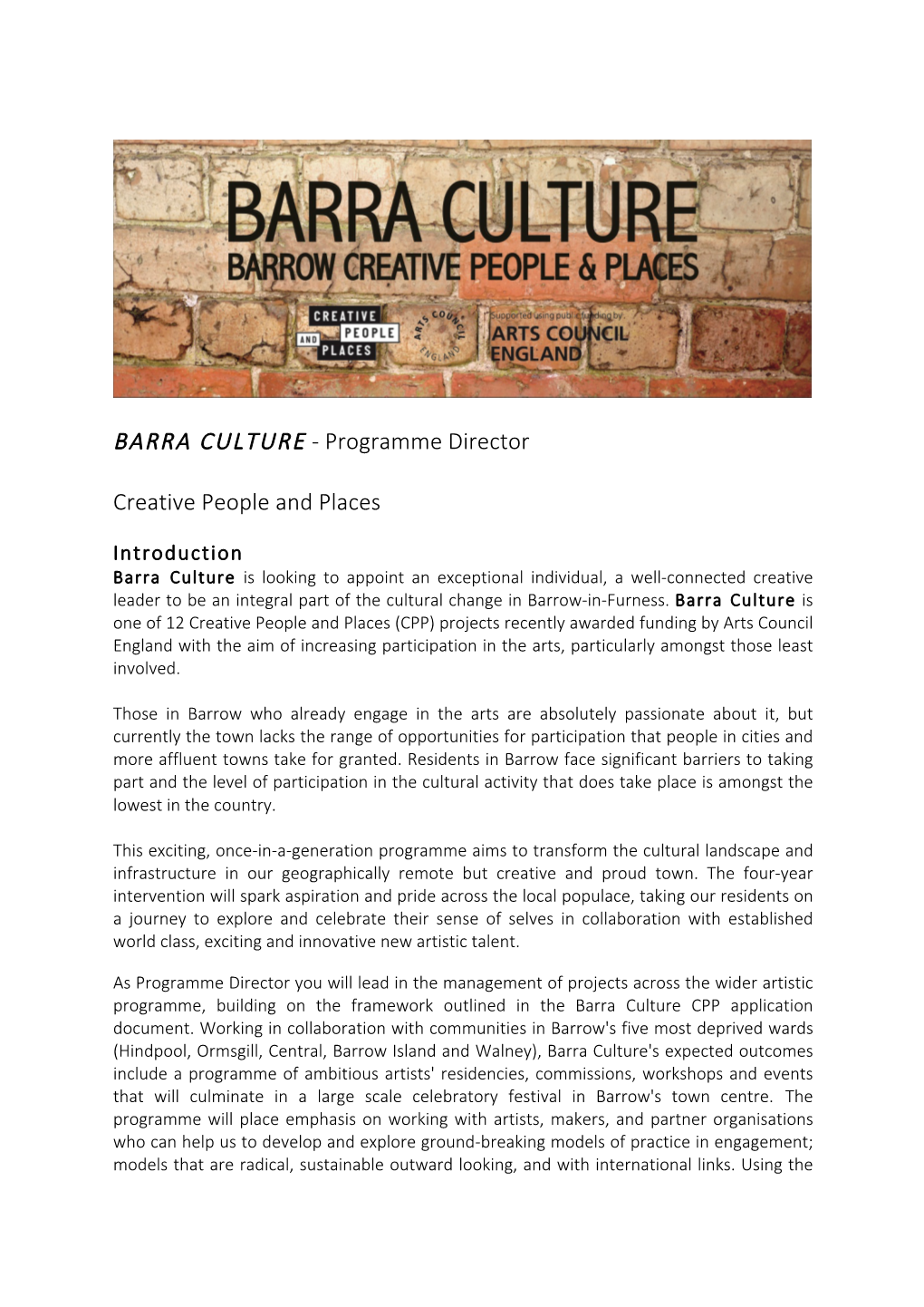 BARRA CULTURE - Programme Director