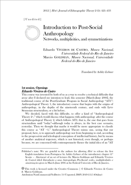 Introduction to Post-Social Anthropology Networks, Multiplicities, and Symmetrizations