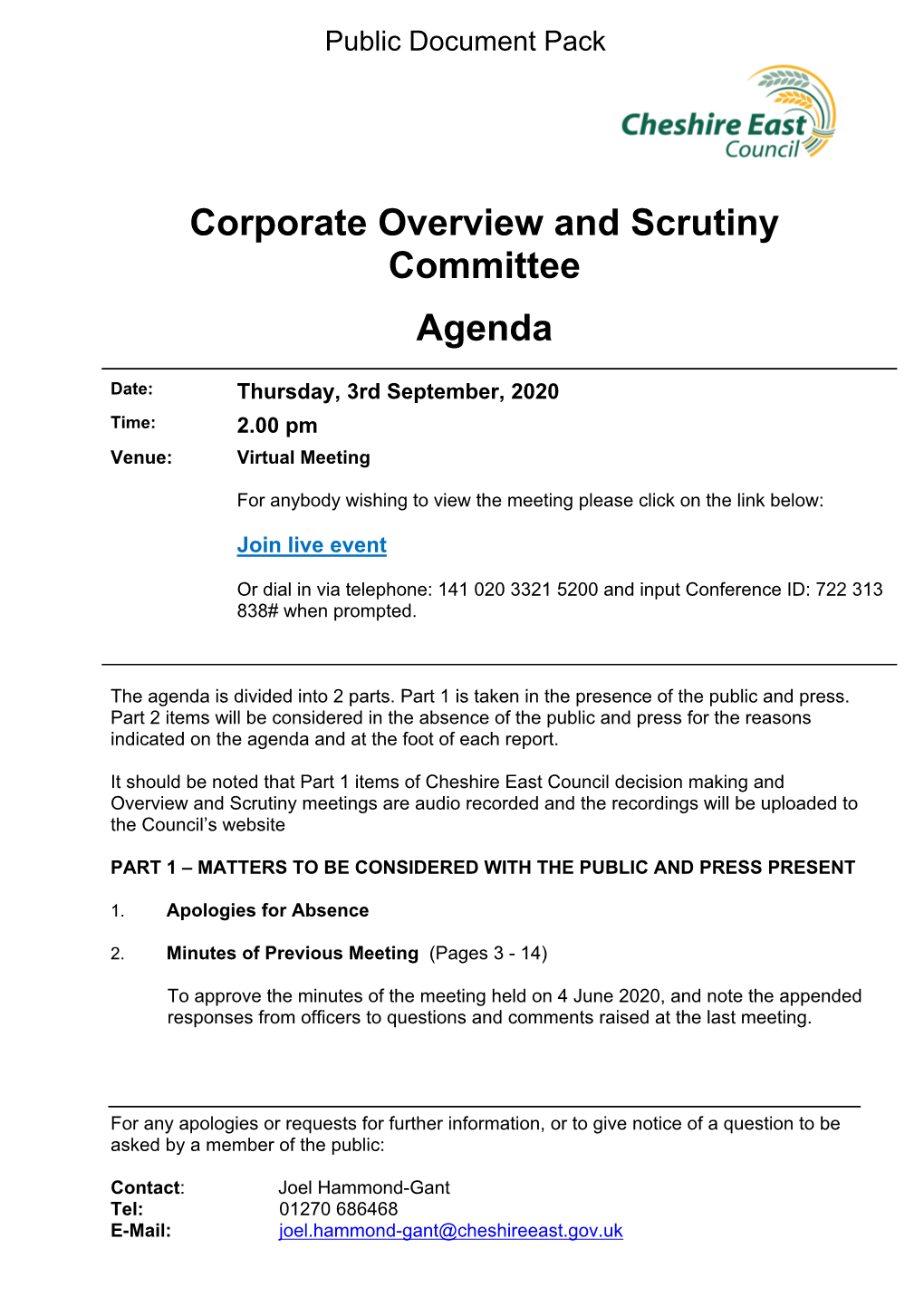 (Public Pack)Agenda Document for Corporate Overview and Scrutiny