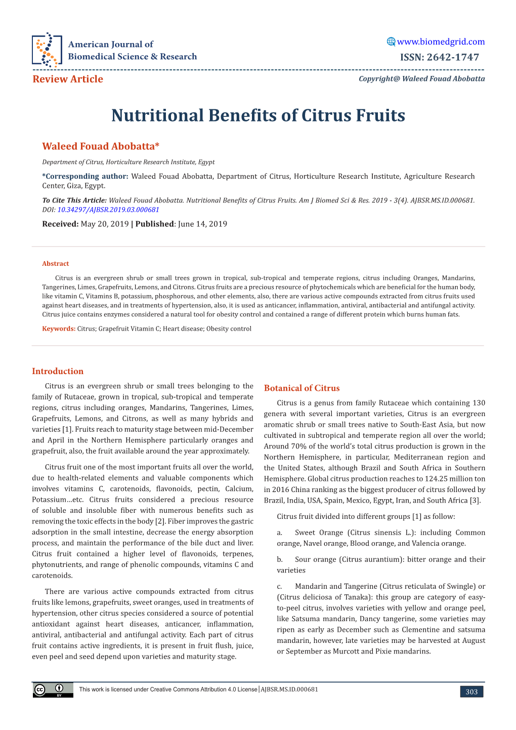 Nutritional Benefits of Citrus Fruits