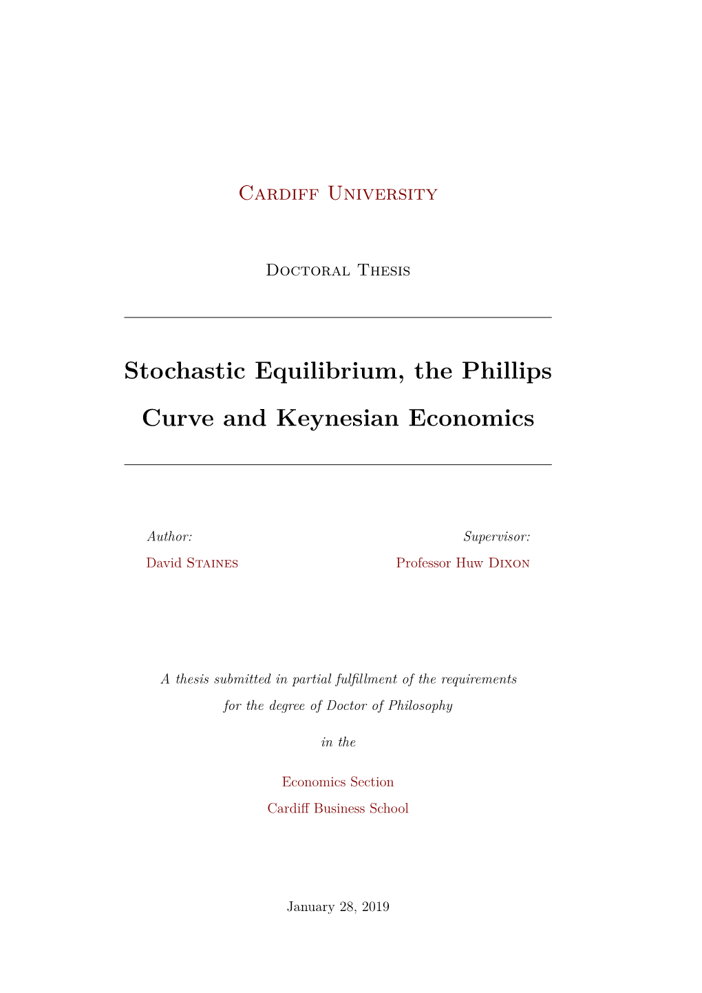 Stochastic Equilibrium, the Phillips Curve and Keynesian Economics