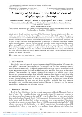 A Survey of M Stars in the Field of View of Kepler Space Telescope