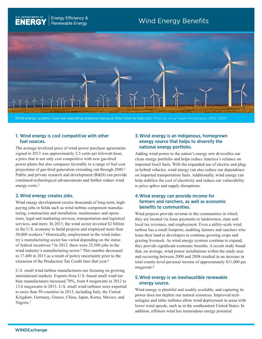 Wind Energy Benefits (Fact Sheet)