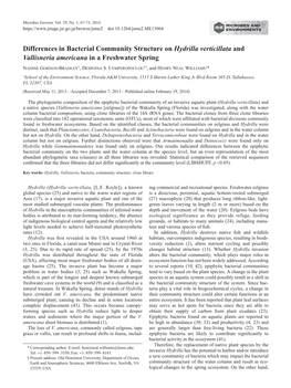 Differences in Bacterial Community Structure on Hydrilla Verticillata and Vallisneria Americana in a Freshwater Spring