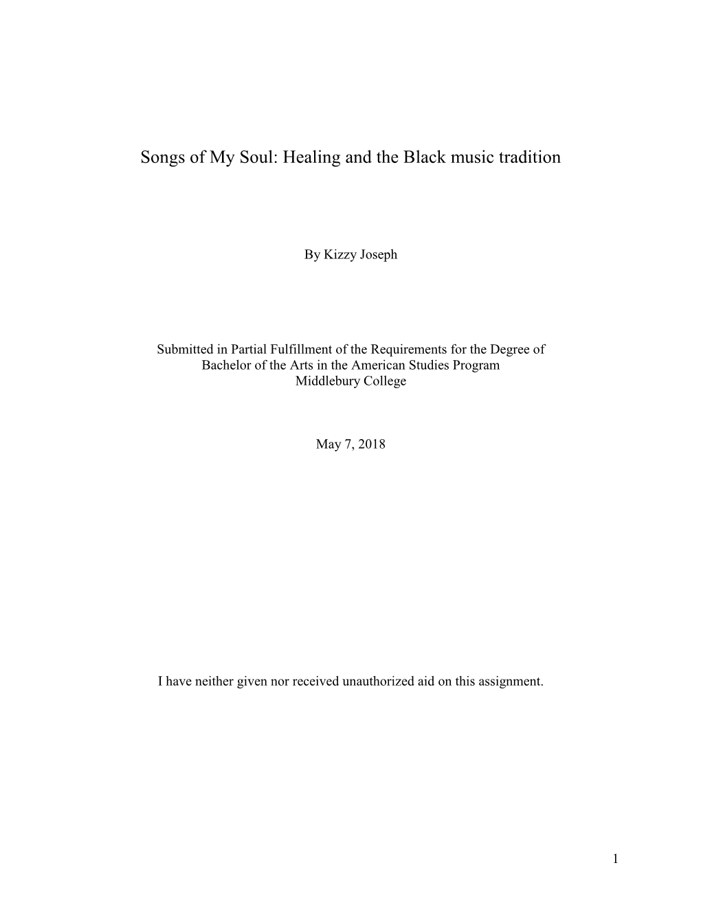 Songs of My Soul: Healing and the Black Music Tradition