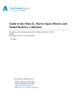 Guide to the Stine (G. Harry) Space History and Model Rocketry Collection
