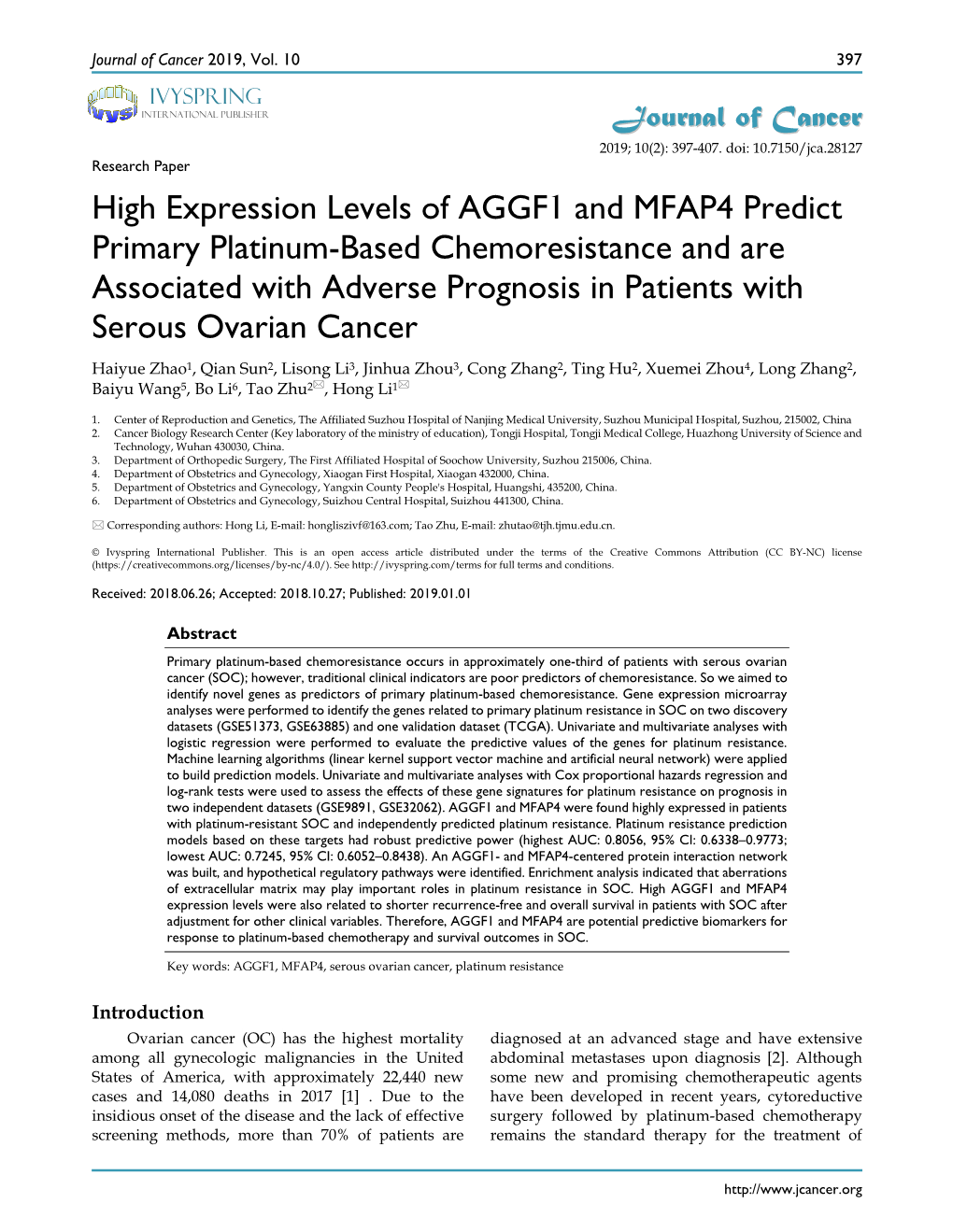 High Expression Levels of AGGF1 and MFAP4 Predict Primary Platinum