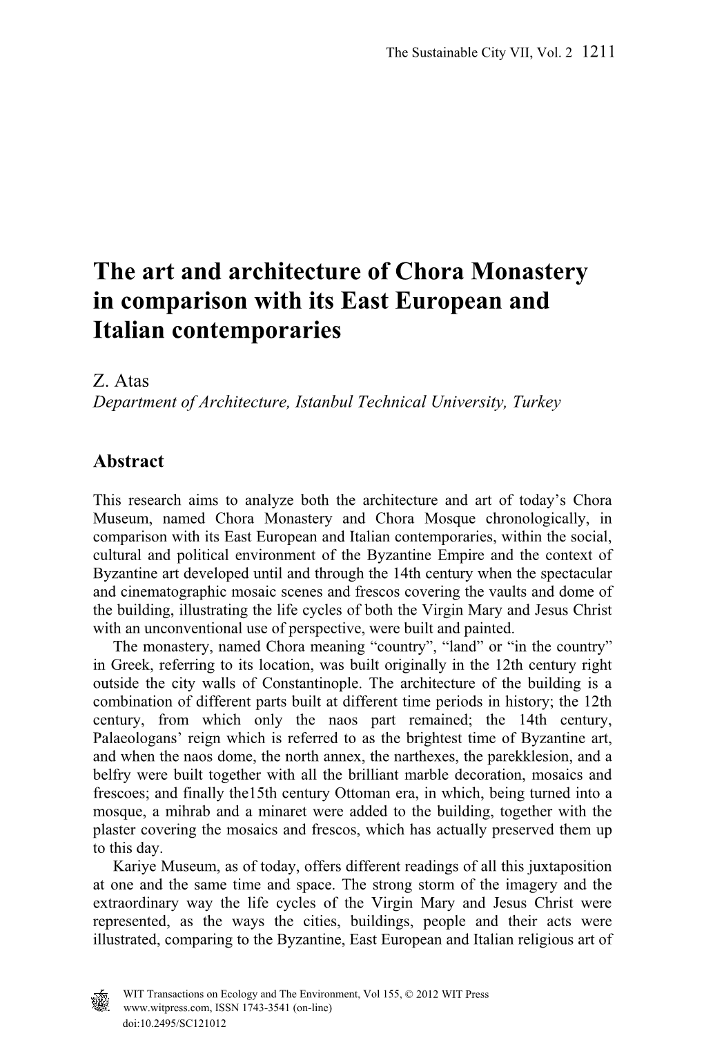 The Art and Architecture of Chora Monastery in Comparison with Its East European and Italian Contemporaries