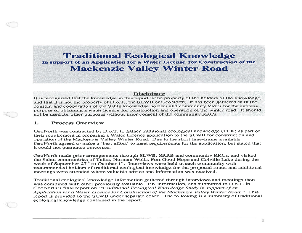 Traditional Ecological Knowledge Mackenzie Valley Winter Road