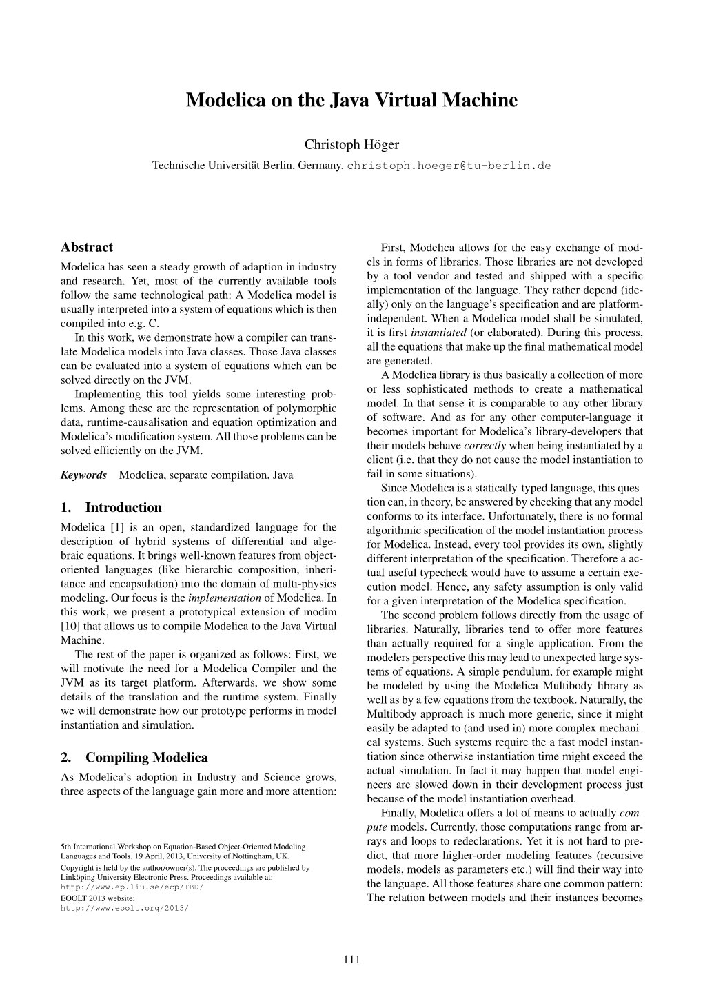 Modelica on the Java Virtual Machine