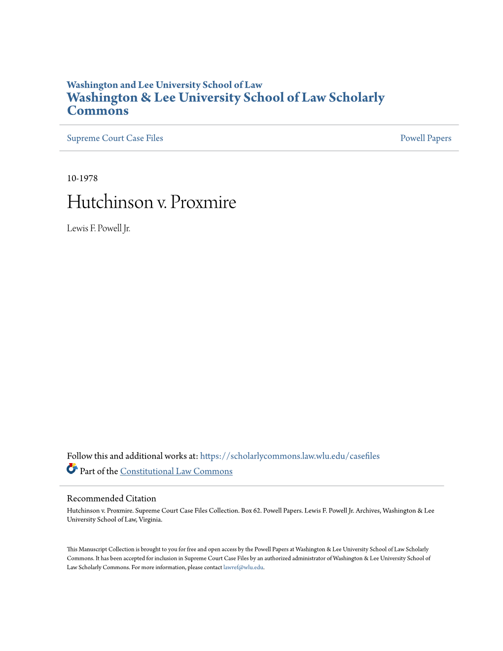 Hutchinson V. Proxmire Lewis F