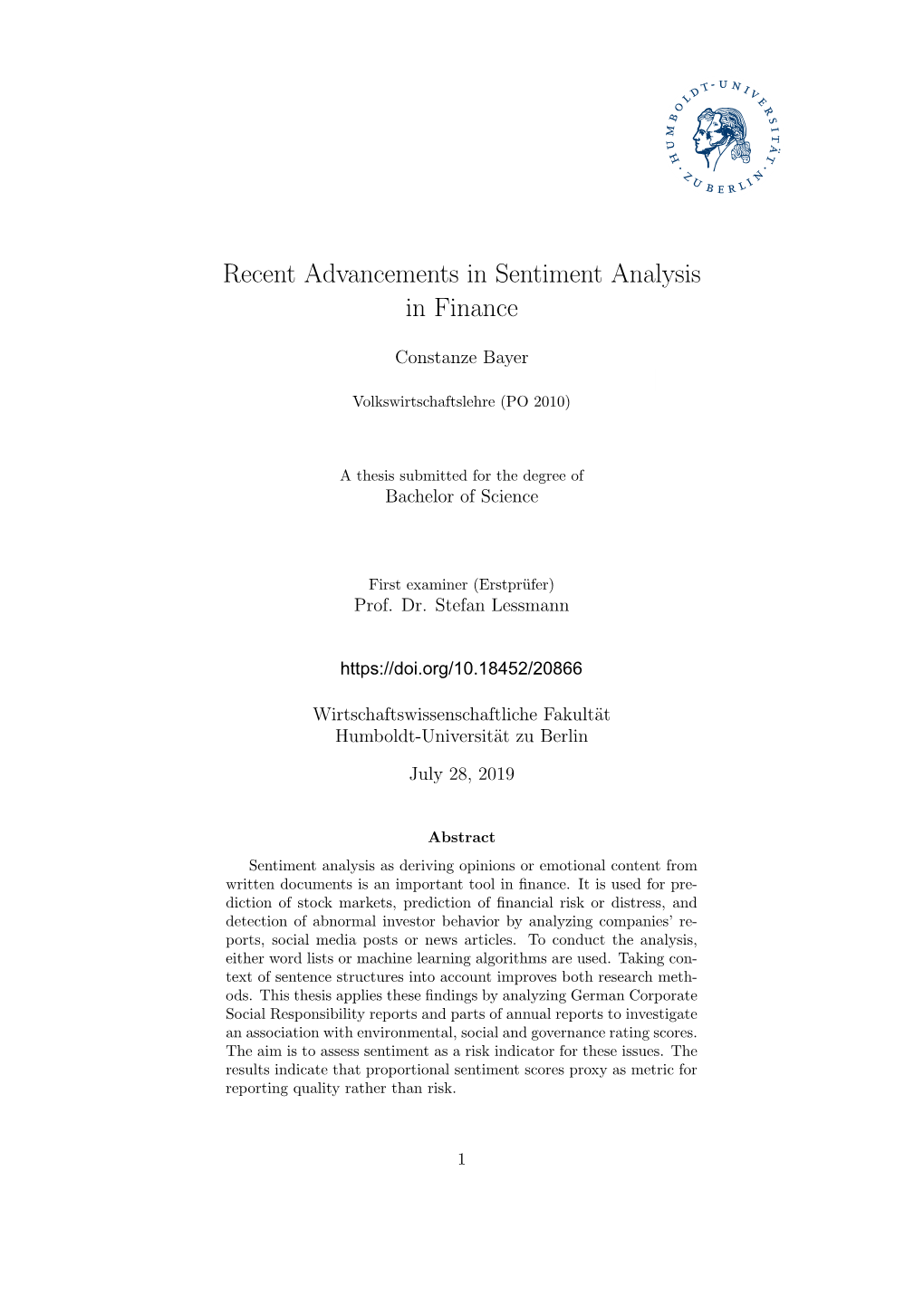 Recent Advancements in Sentiment Analysis in Finance