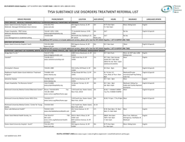 Tysa Substance Use Disorders Treatment Referral List