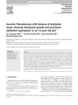 Juvenile Fibroadenoma with Features of Phyllodes Tumor