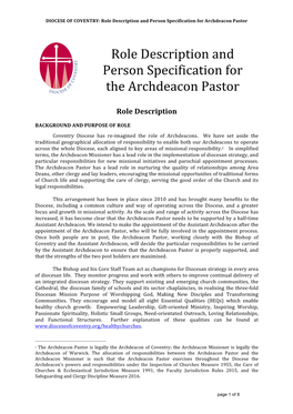 Role Description and Person Specification for the Archdeacon Pastor