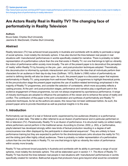 Are Actors Really Real in Reality TV? the Changing Face of Performativity in Reality Television