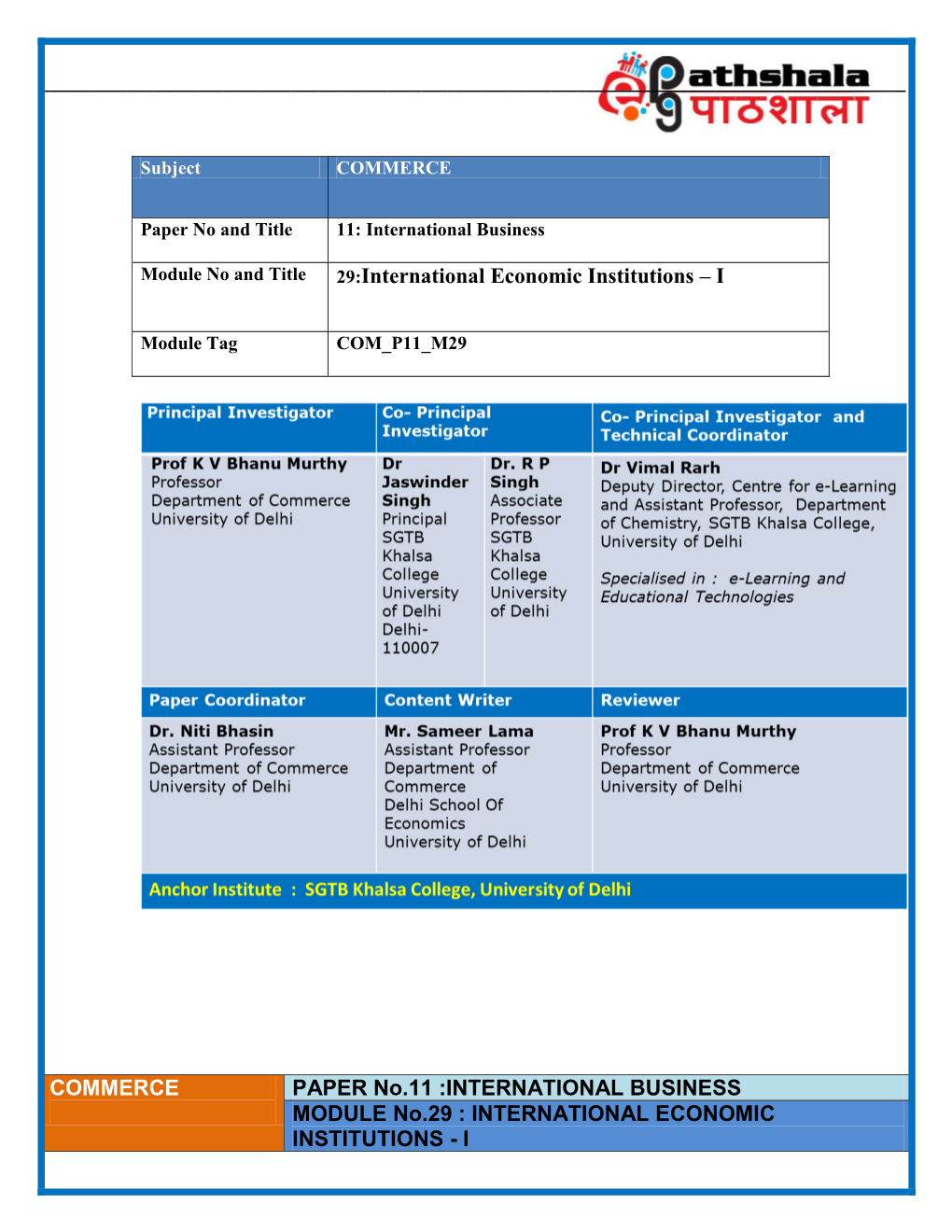 E-Content for B.Com Hons IMF and World Bank