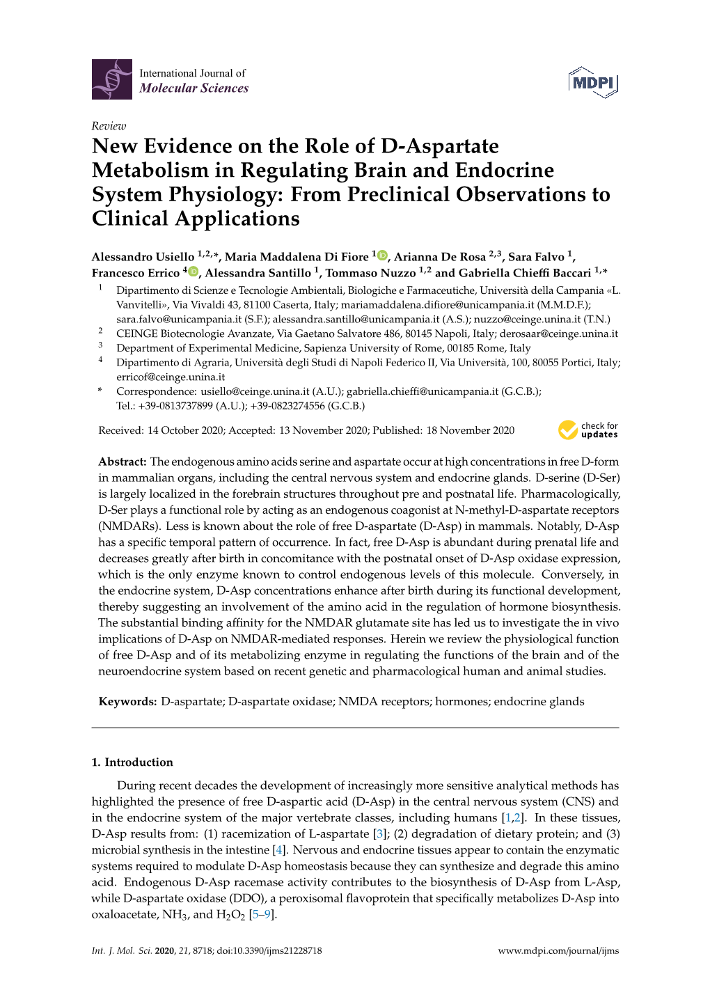 New Evidence on the Role of D-Aspartate Metabolism in Regulating Brain and Endocrine System Physiology: from Preclinical Observations to Clinical Applications
