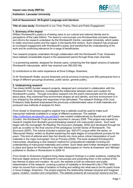Impact Case Study (Ref3b) Page 1 Institution: Lancaster University Unit of Assessment: 29 English Language and Literature Title