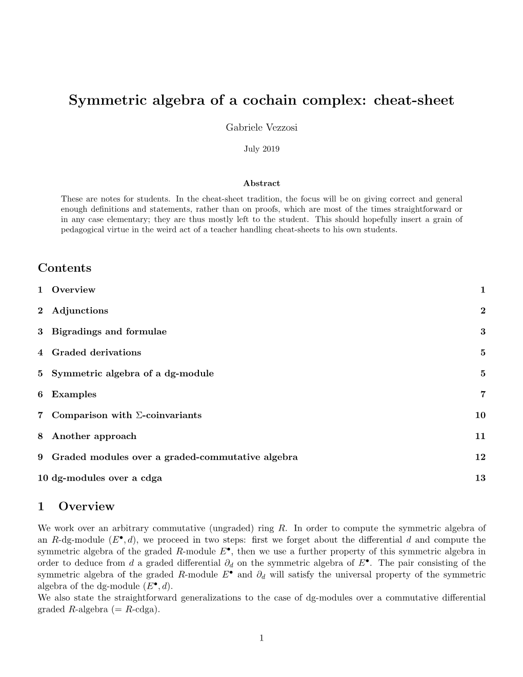 Symmetric Algebra of a Cochain Complex: Cheat-Sheet