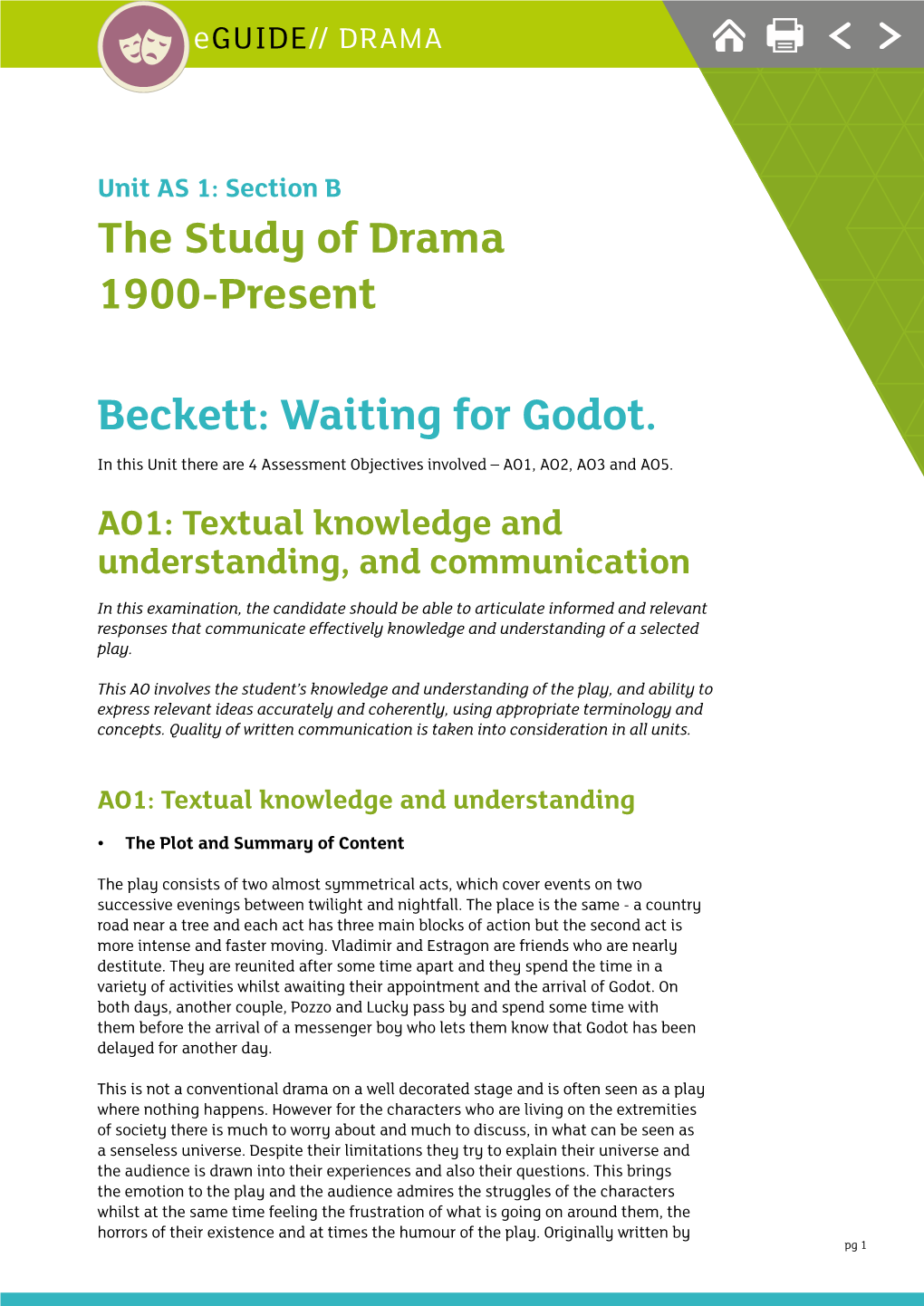 The Study of Drama 1900-Present Beckett: Waiting for Godot