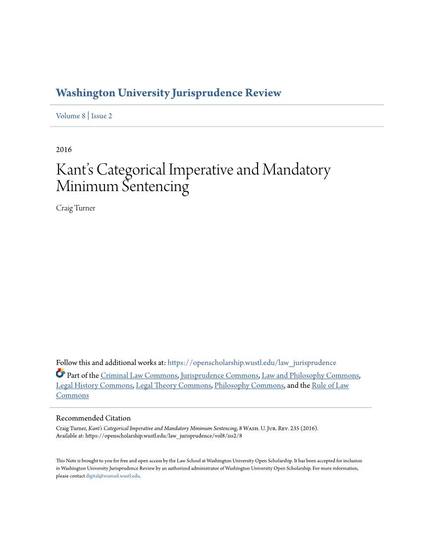 Kant's Categorical Imperative and Mandatory Minimum Sentencing
