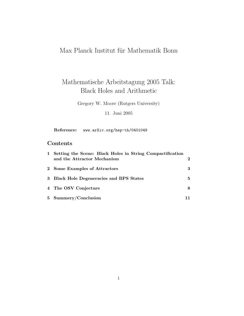 Max Planck Institut Für Mathematik Bonn Mathematische Arbeitstagung