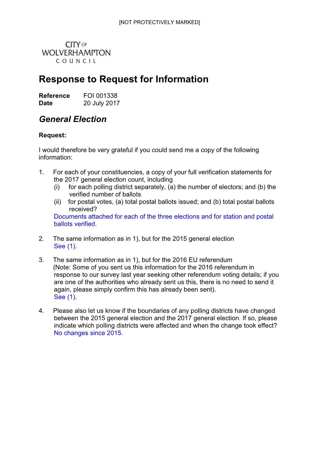 Response to Request for Information