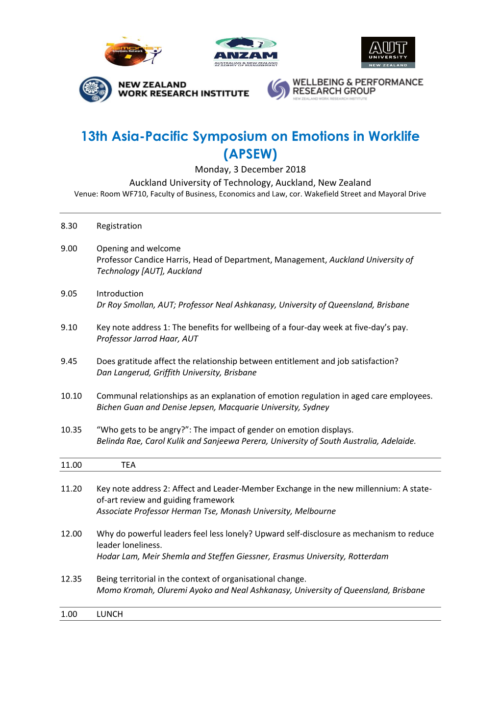 13Th Asia-Pacific Symposium on Emotions in Worklife (APSEW)