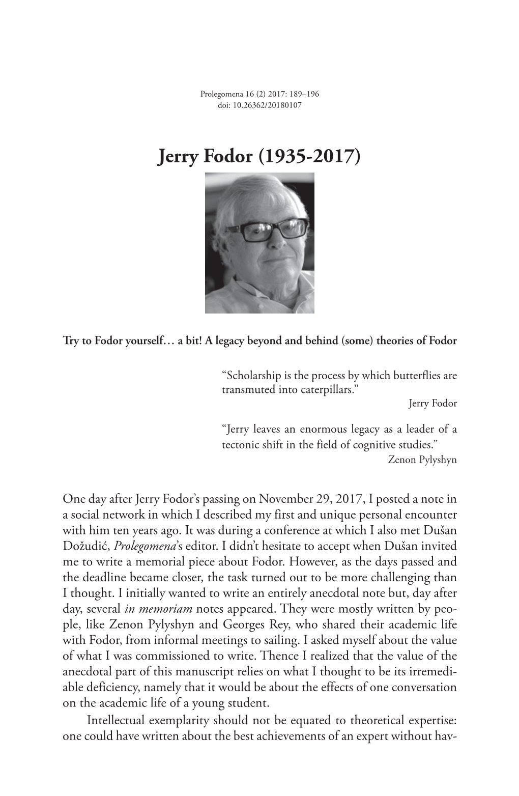 Jerry Fodor (1935-2017)