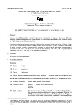 Original Language: English Cop18 Prop. 47 CONVENTION on INTERNATIONAL TRADE in ENDANGERED SPECIES of WILD FAUNA and FLORA