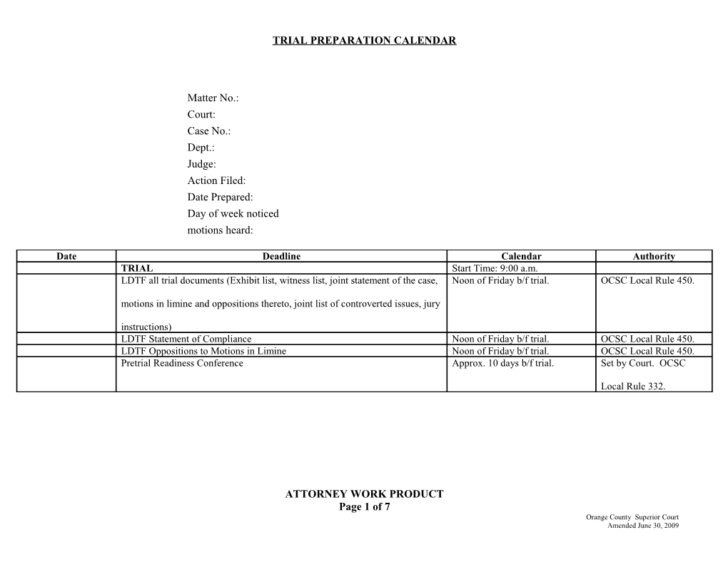 Trial Preparation Calendar