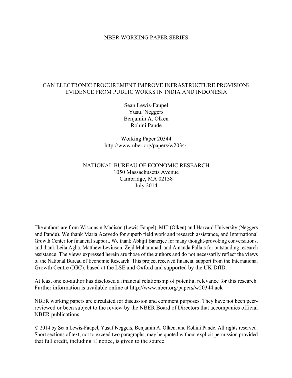 Can Electronic Procurement Improve Infrastructure Provision? Evidence from Public Works in India and Indonesia