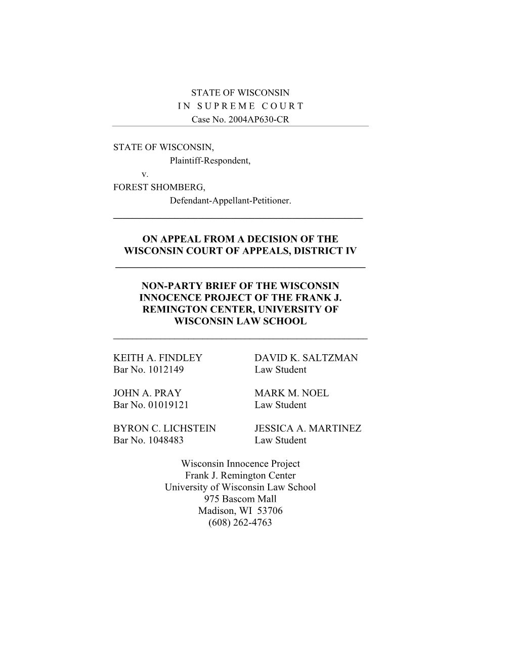 In the Case of Wisconsin V. Shomberg (PDF)