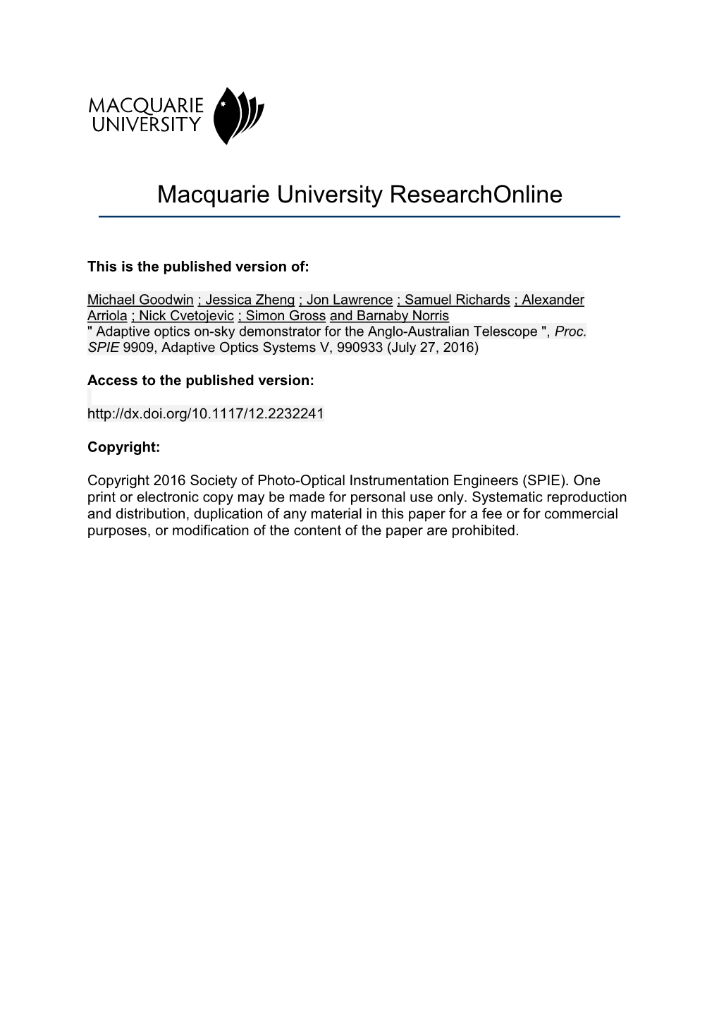 Adaptive Optics On-Sky Demonstrator for the Anglo-Australian Telescope 